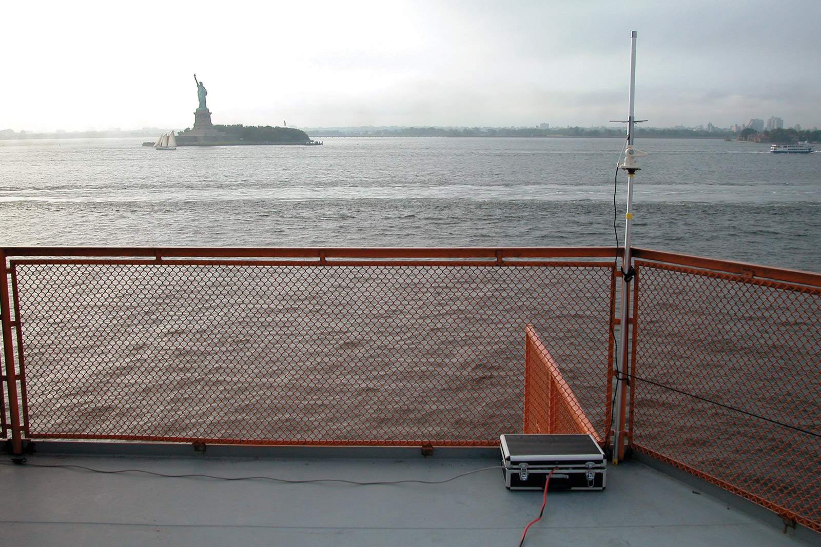 Marine antenna and FM transmitter installed on the roof deck of the Hurricane level of the Staten Island Ferry, September, 2007.